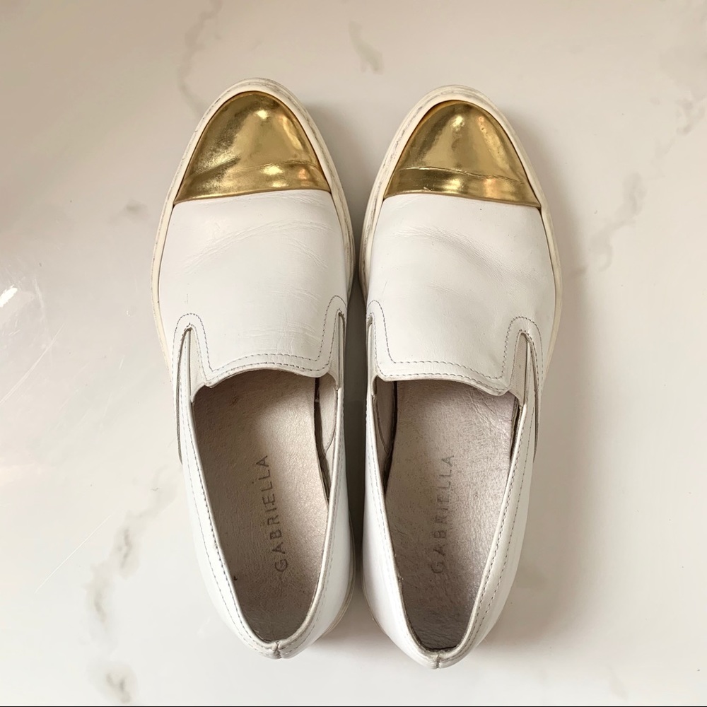 Gabriella White Leather with Gold Tips